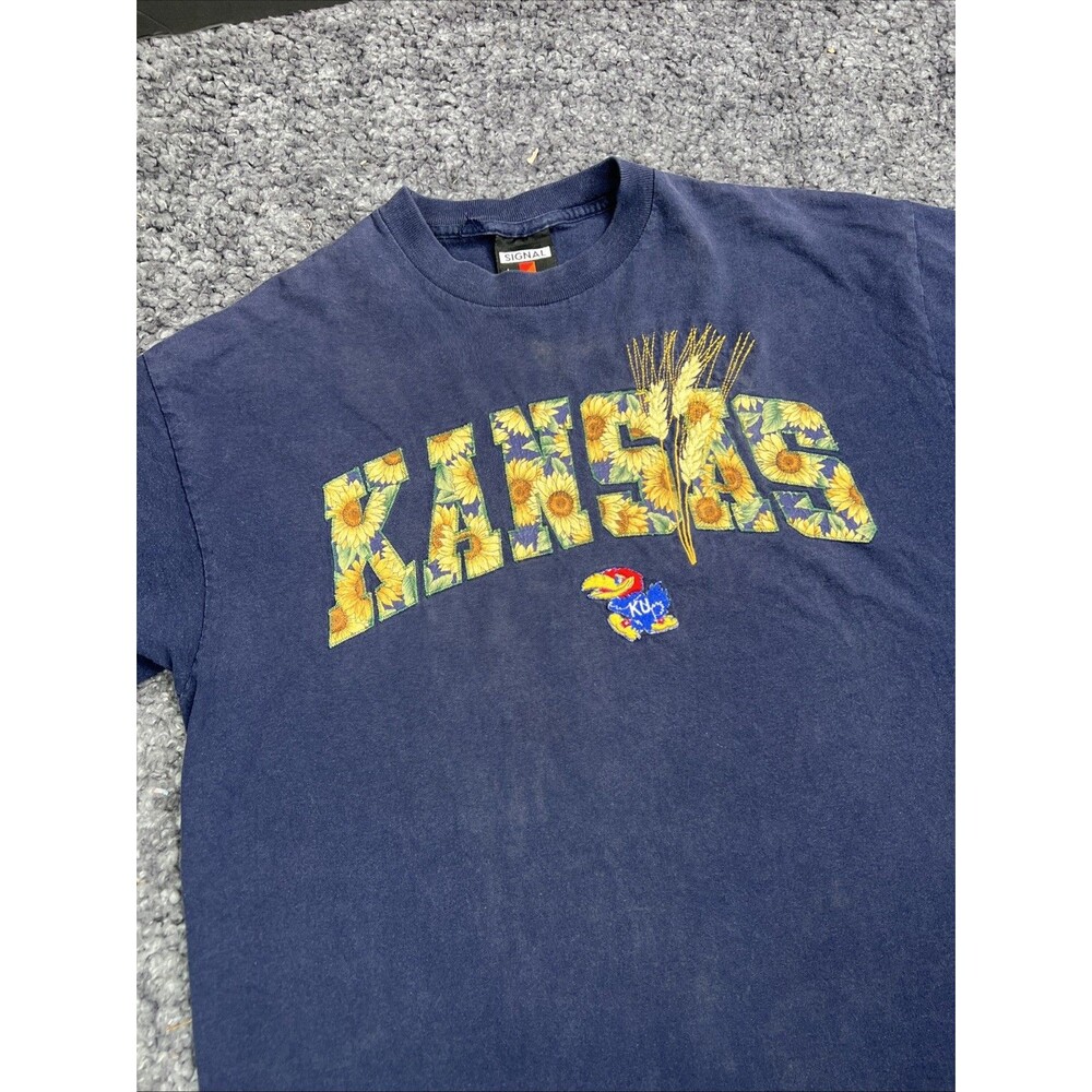 Vintage Men's L Kansas Embroidery Logo Short Sleeve T Shirt  Single Stitch USA